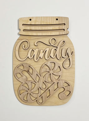 Christmas Candy Peppermint Candy Cane Mason Jar Cutout Doorhanger 10