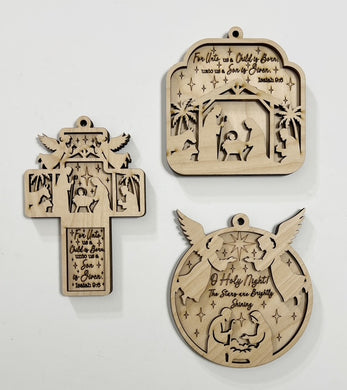 Nativity Faith Christmas Ornament Tags Double Layered Set of 3