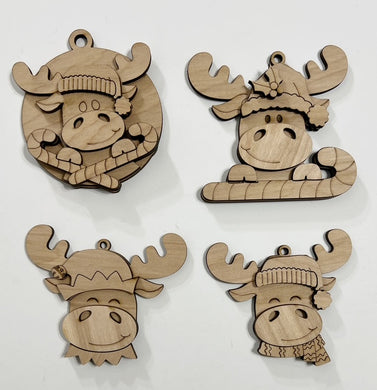 Moose Holiday Candy Cane Christmas Ornament Tags Set of 4