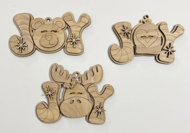 Joy Moose Penguin Bear Christmas Ornament Tags Set of 3
