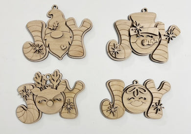 Joy Reindeer Elf Snowman Santa Christmas Ornament Tags Set of 4