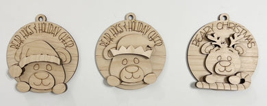 Beary Christmas Bear Hugs Holiday Cheer Round Christmas Ornament Tags Set of 3