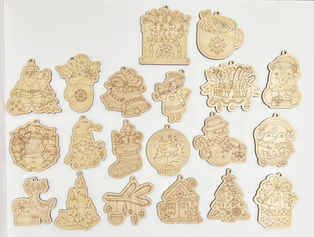 Scored Single Layer Fancy Christmas Ornaments Set of 20 Paint Yourself