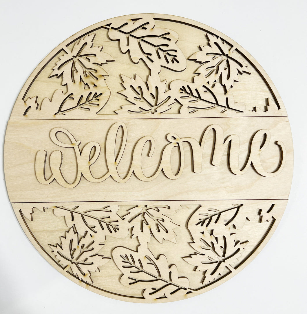 Welcome All Over Fall Leaves Leaf Round Doorhanger