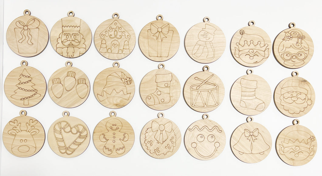 Scored Single Layer Simple Round Christmas Ornaments Set of 21 Paint Yourself