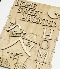 Home Sweet Haunted Home Spooky Halloween House Ghosts Bats Moon Rectangle Doorhanger