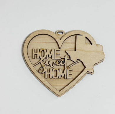 Heart Home Sweet Home USA State Double Layered Ornament