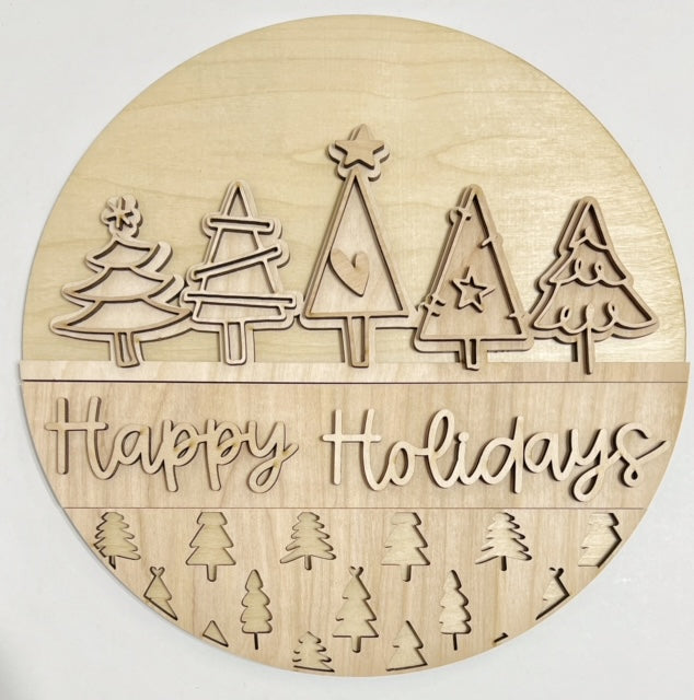 Sketch Christmas Trees Happy Holidays Christmas Round Doorhanger
