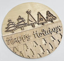 Sketch Christmas Trees Happy Holidays Christmas Round Doorhanger