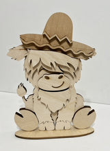 Highland Cow Standing Shelf Sitter with Interchangeable Seasonal Hats