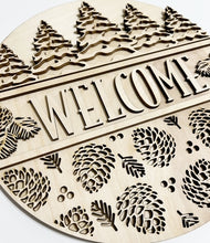 Welcome Forest Pinecone Winter Round Doorhanger