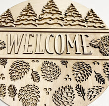 Welcome Forest Pinecone Winter Round Doorhanger