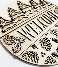 Welcome Forest Pinecone Winter Round Doorhanger