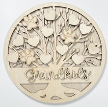 Grandkids Tree with Hearts and Pawprints Round Doorhanger