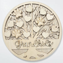 Grandkids Tree with Hearts and Pawprints Round Doorhanger