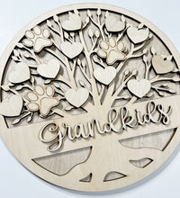 Grandkids Tree with Hearts and Pawprints Round Doorhanger
