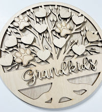 Grandkids Tree with Hearts and Pawprints Round Doorhanger