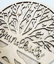 Grandkids Tree with Hearts and Pawprints Round Doorhanger