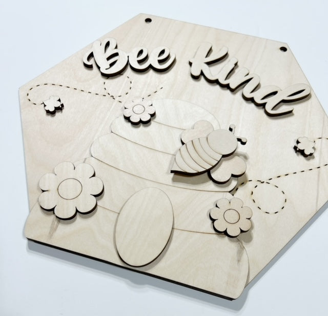 Bee Kind Honeybee Hive Doorhanger Sawdust & Swirls