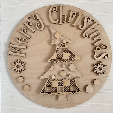 Merry Christmas Whimsical Tree Round Doorhanger