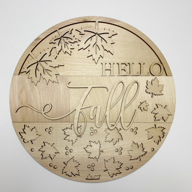 Hello Fall Leaves Round Doorhanger