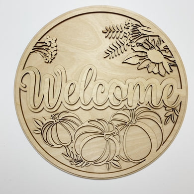 Welcome Pumpkins and Floral Round Doorhanger