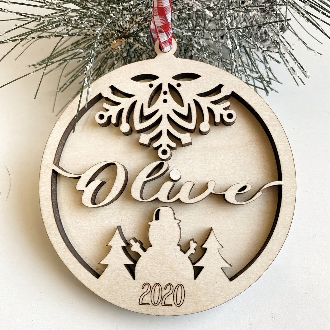 Custom Name Wood Laser Cut Christmas Ornament Personalized