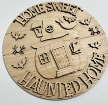 Home Sweet Haunted Home Pumpkin Spooky Halloween House Round Doorhanger