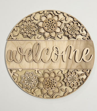Welcome Triple Fancy Flowers Round Doorhanger