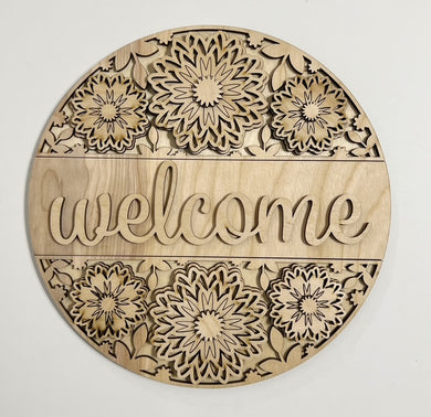 Welcome Triple Fall Mums Round Doorhanger