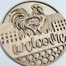 Welcome Morning Rooster on Fence Round Doorhanger