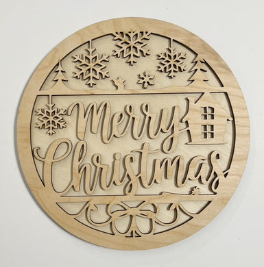 Merry Christmas Hanging Snowflakes House Bow Round Doorhanger