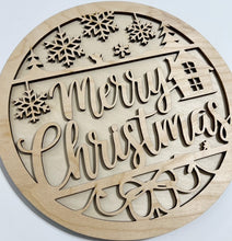 Merry Christmas Hanging Snowflakes House Bow Round Doorhanger