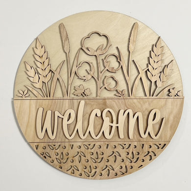 Welcome Fall Foliage Cotton Leaves Round Doorhanger