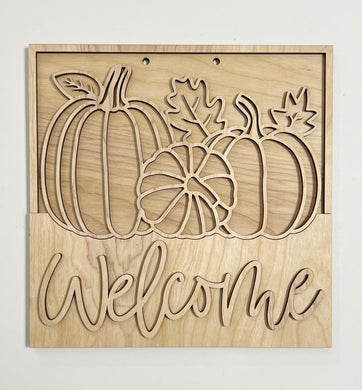 Welcome Fall Pumpkins Outlines Square Doorhanger