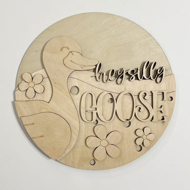 Hey Silly Goose Cute Flowers Round Doorhanger