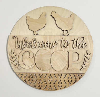 Welcome To The Coop Double Chicken Farm Round Doorhanger