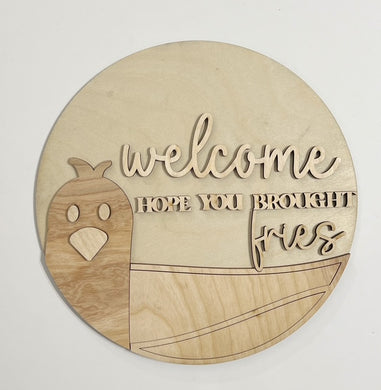 Welcome Hope You Brought Fries Beach Pelican Round Doorhanger 10