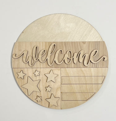 Welcome Stars Stripes Patriotic Round Doorhanger