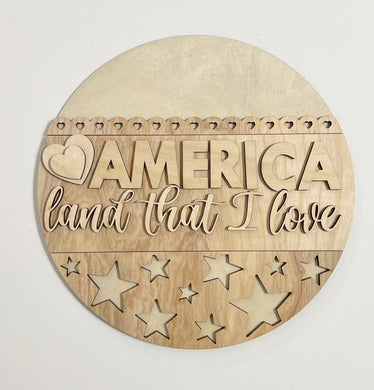 America Land That I Love Star Cutouts and Heart Scallops Round Doorhanger