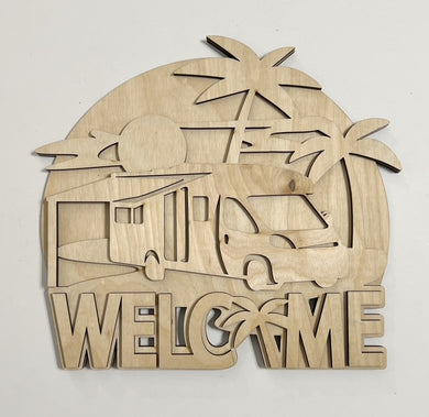 Large RV Camper Welcome with Palm Trees Doorhanger