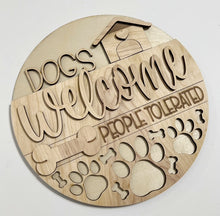 Dogs Welcome People Tolerated Dog House Bone Pawprint Cutouts Round Doorhanger