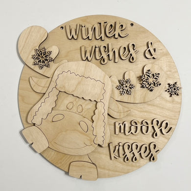 Winter Wishes & Moose Kisses Winter Christmas Round Doorhanger