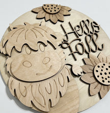 Hello Fall Highland Cow Sunflowers Round Doorhanger
