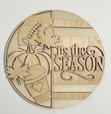 Tis the Season Football Pumpkin Coffee Pumpkin Spice Round Doorhanger