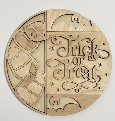Trick or Treat Halloween Candy Corn Bats Round Doorhanger