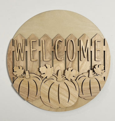 Fall Fence Welcome Pumpkin Trio Round Doorhanger