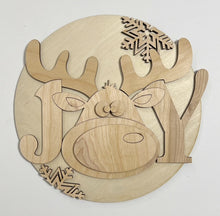 Cute Joy Reindeer Christmas Snowflakes Round Doorhanger