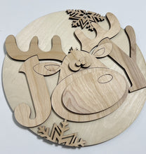 Cute Joy Reindeer Christmas Snowflakes Round Doorhanger