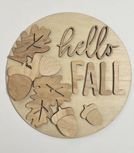 Falling Leaves and Acorns Hello Fall Round Doorhanger